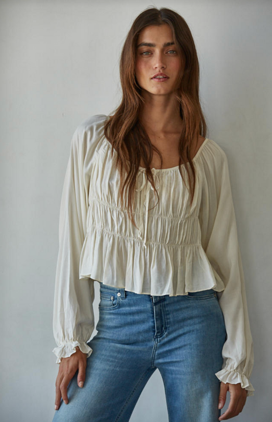 Clara Smocked Tie-Front Blouse