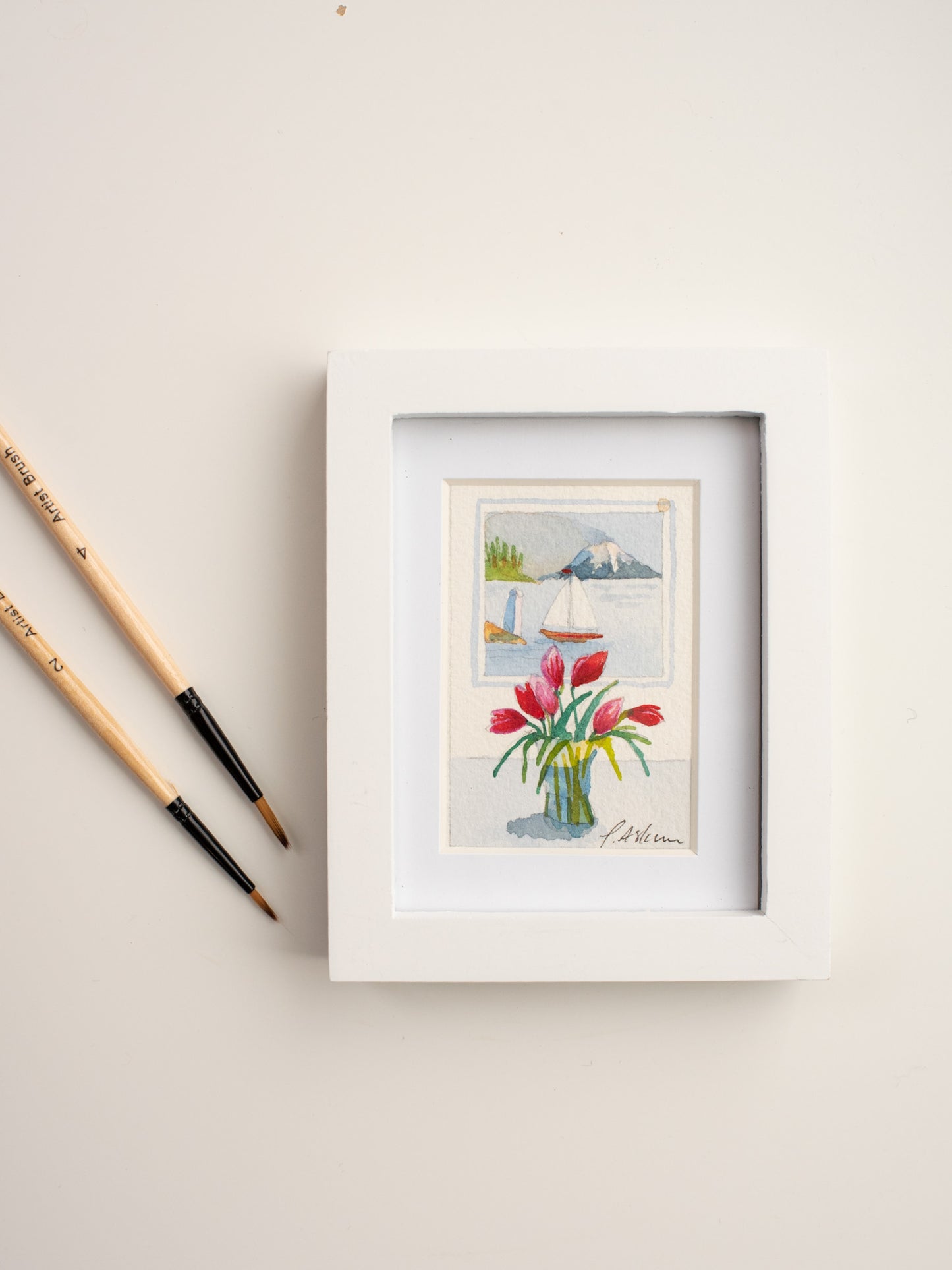 4 x 5" Framed Art Original Watercolor - Bouquets