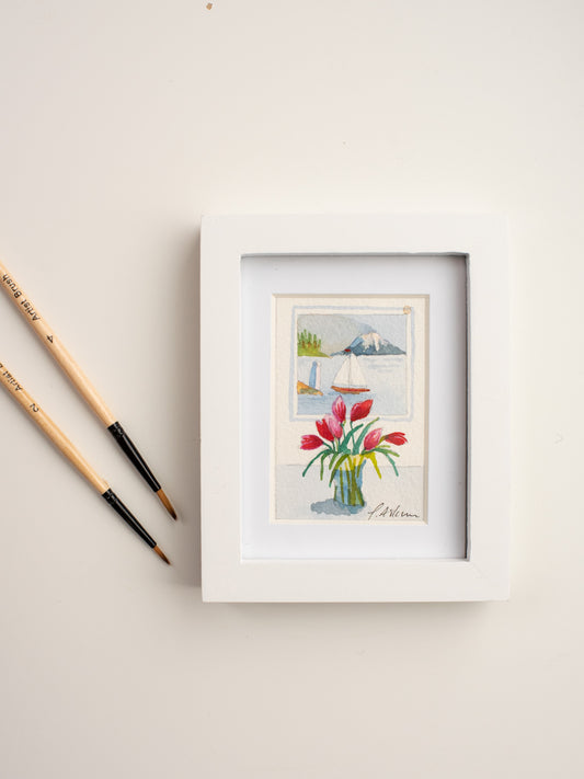 4 x 5" Framed Art Original Watercolor - Bouquets