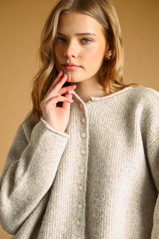 Button Front Ribbed Cardigan