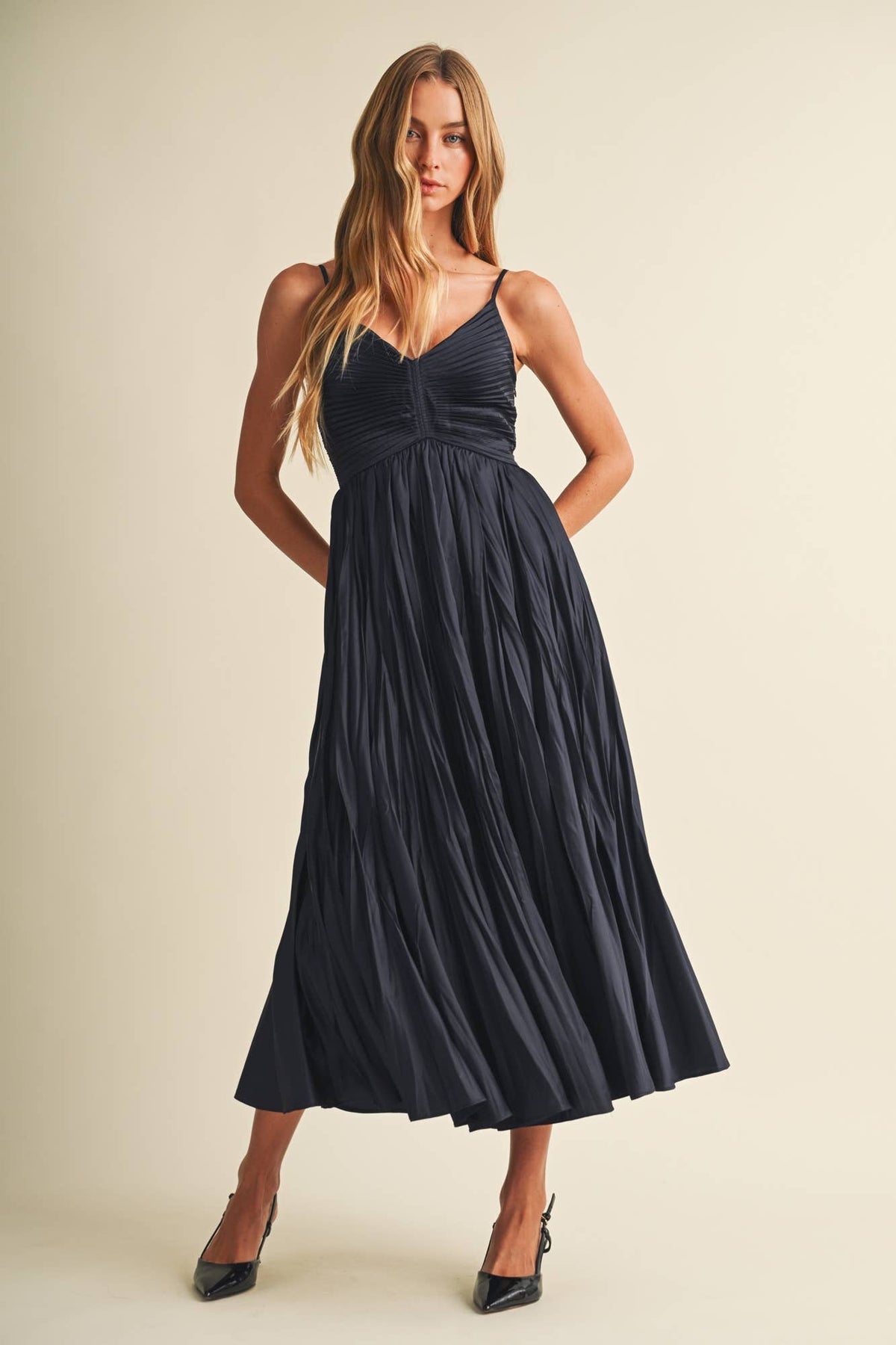 Smocked A-Line Poplin Midi Dress