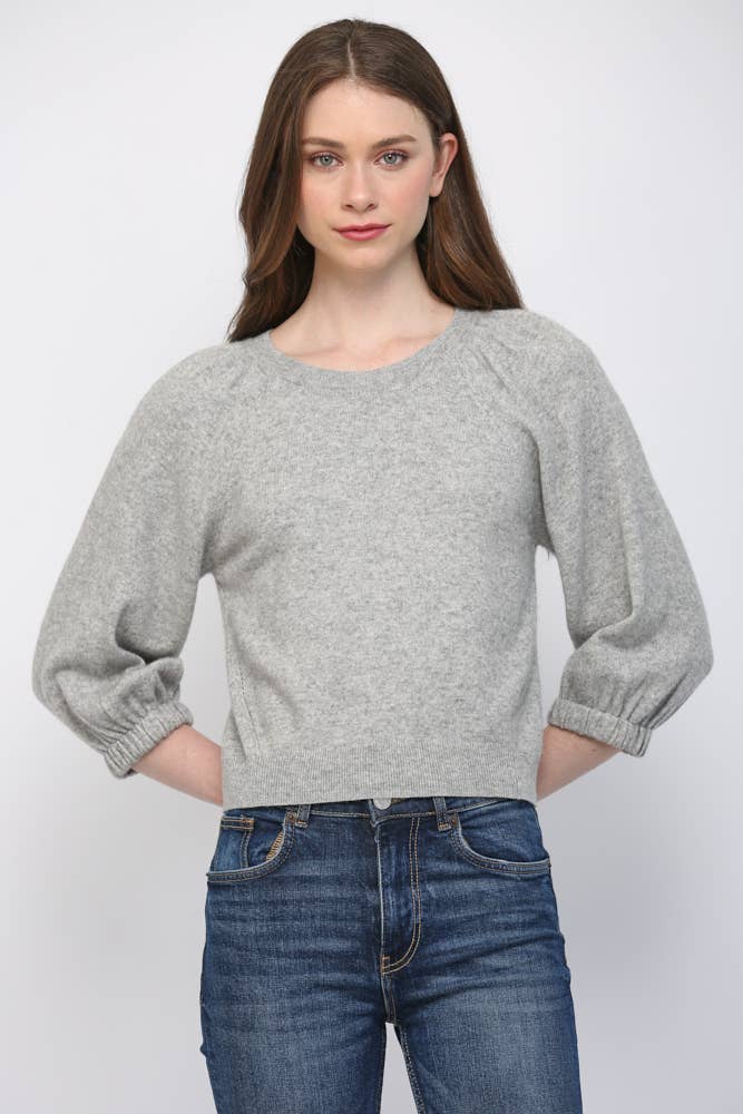 CASHMERE BLEND RIBBED CUFF RAGLAN SLV SWEATER FW15906
