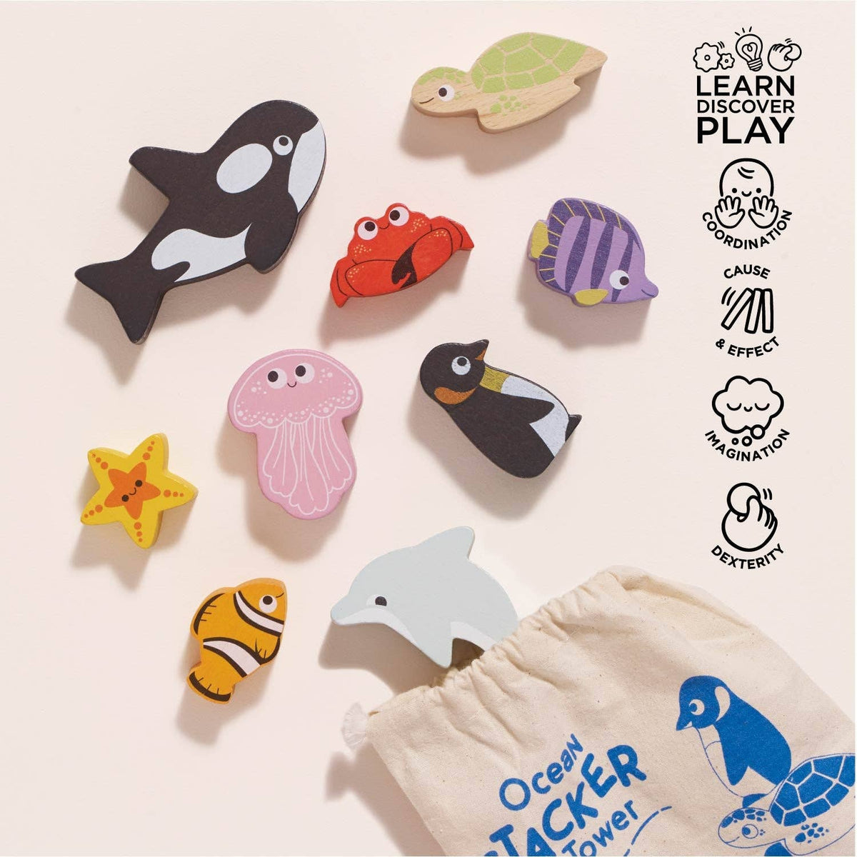 Ocean Life Wooden Stacking Animals