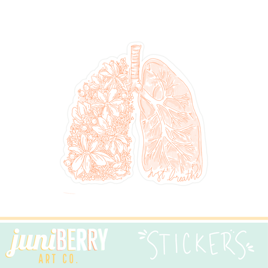 ”just breathe” floral lungs  - vinyl sticker (GREEN)