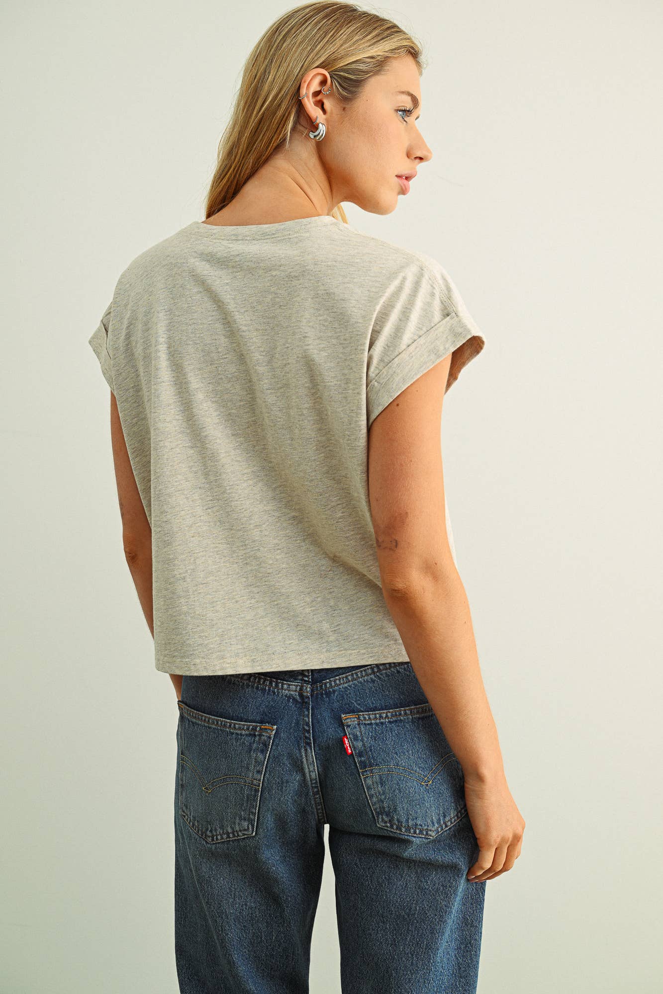Round Neck Cuffed Sleeve Top