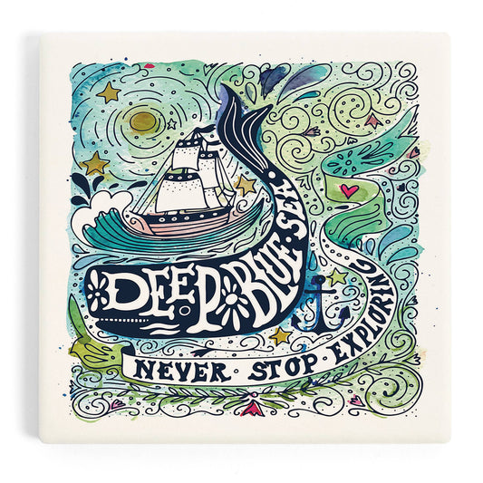 Watercolor Whale, Deep Blue Sea Ceramic Coaster