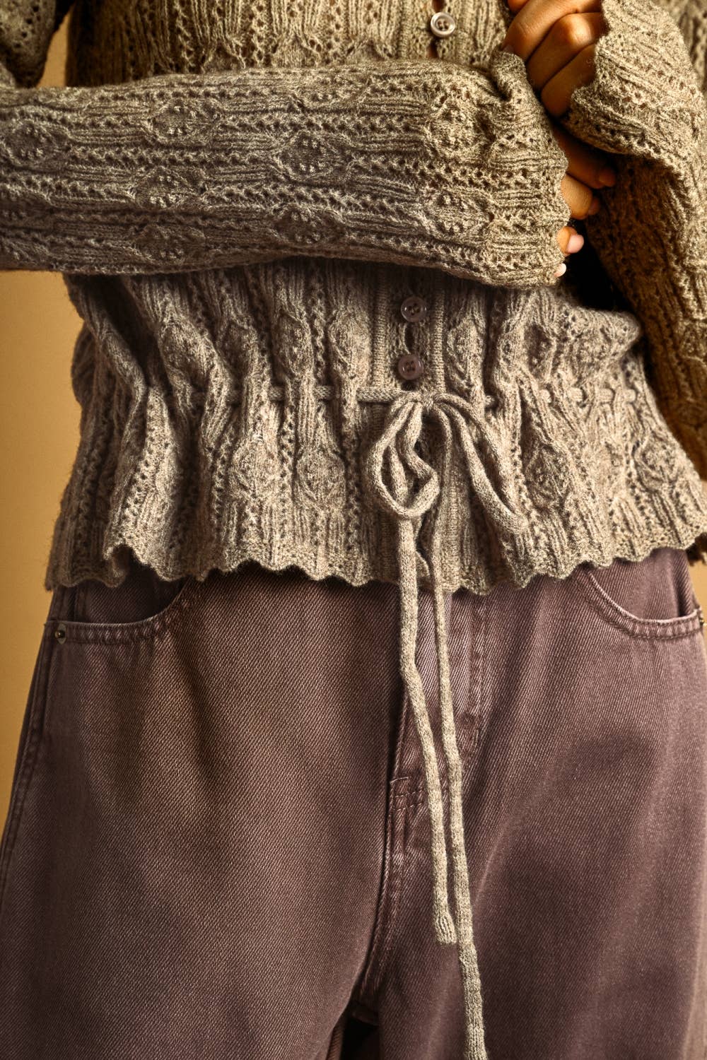 Lace Knit Drawstring Cardigan