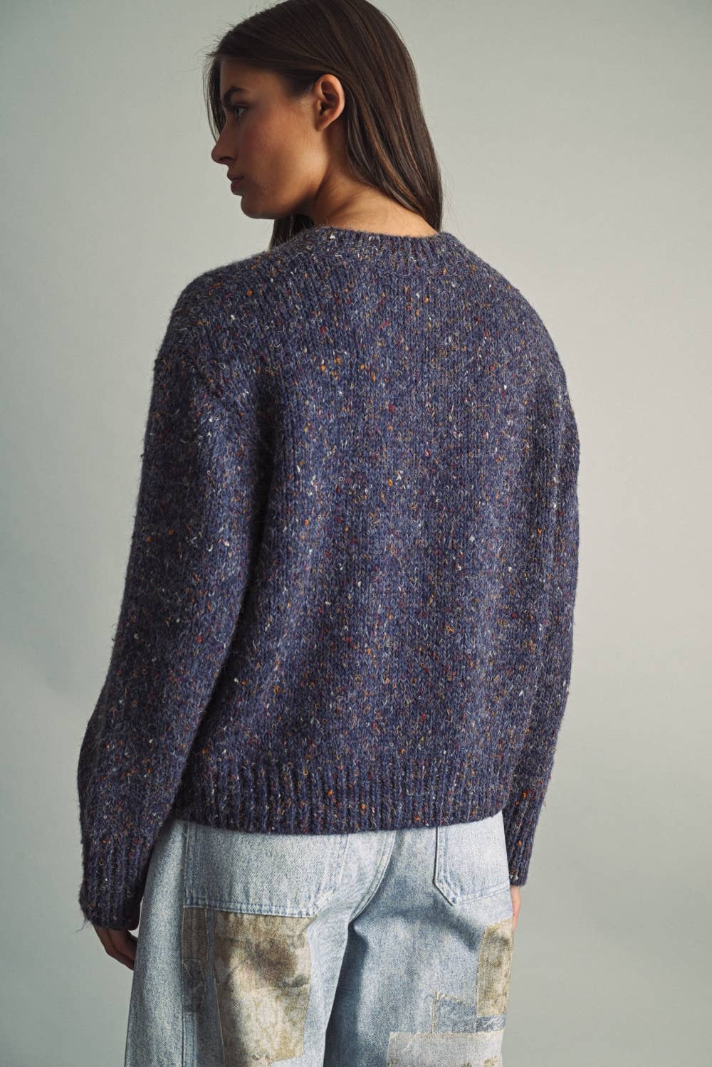 Flecked Crewneck Knit Sweater