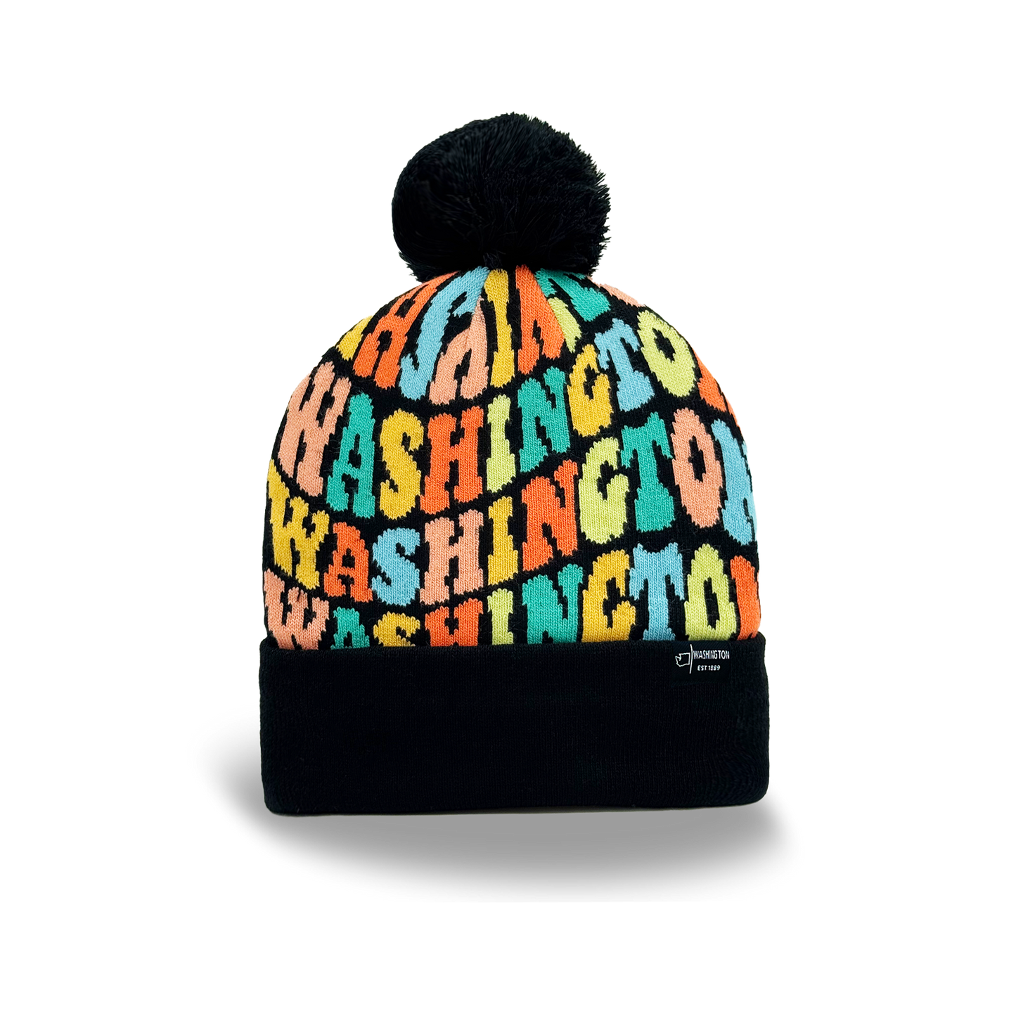 Washington Colorful Letter Beanie with Pom Pom