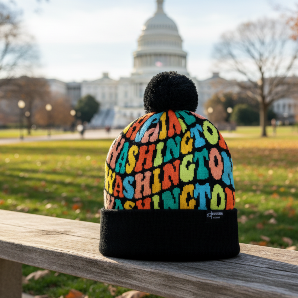 Washington Colorful Letter Beanie with Pom Pom