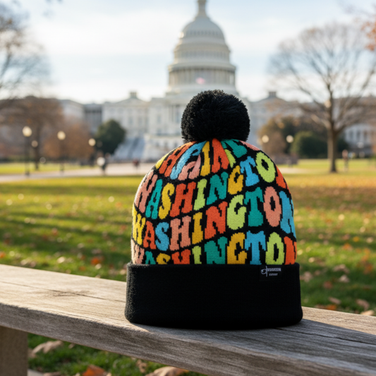 Washington Colorful Letter Beanie with Pom Pom