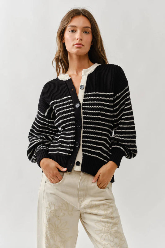 Voluminous Sleeve Stripes Cardigan