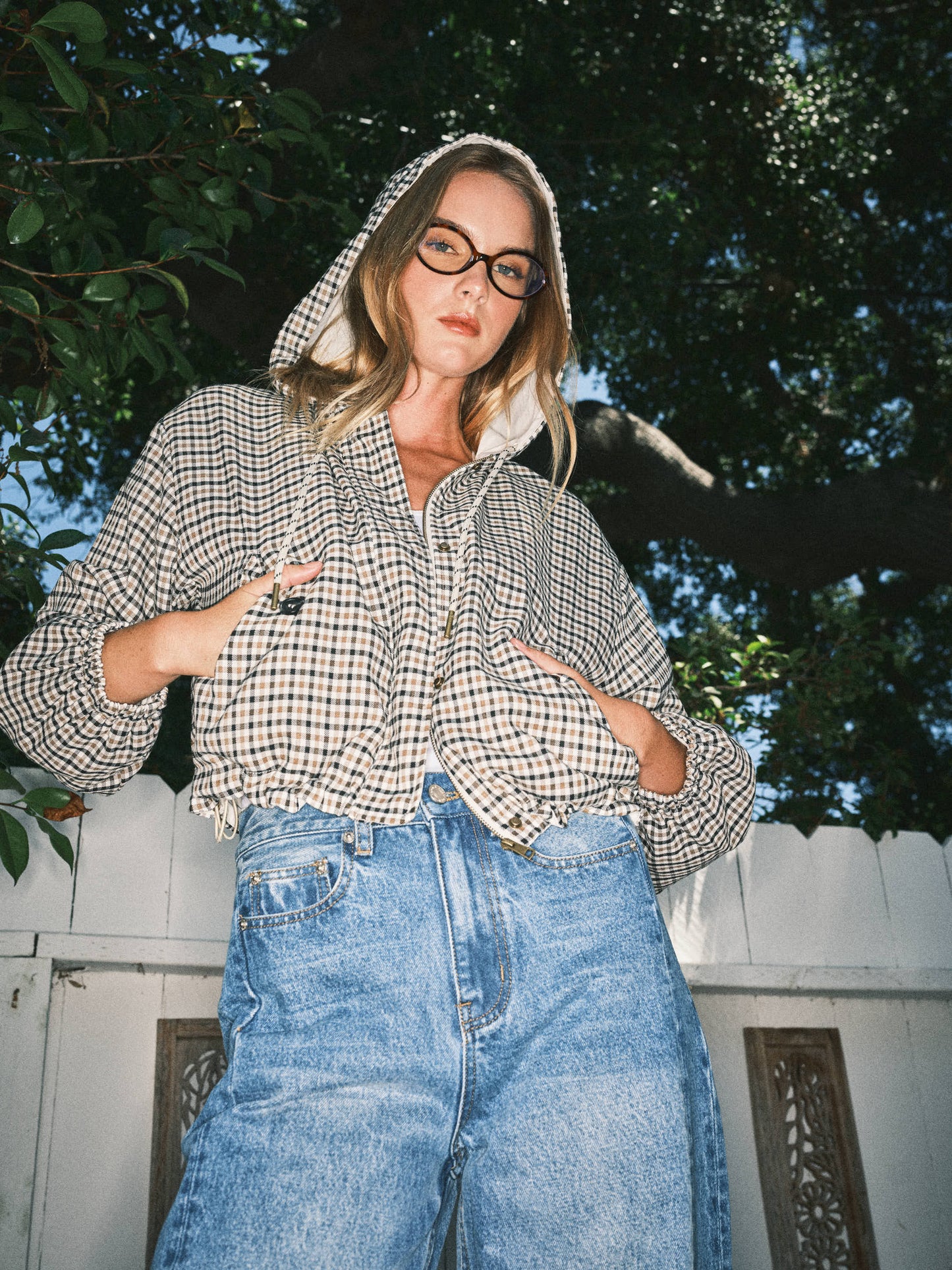 SOFT TOUCH RELAXED FIT PLAID JACKET