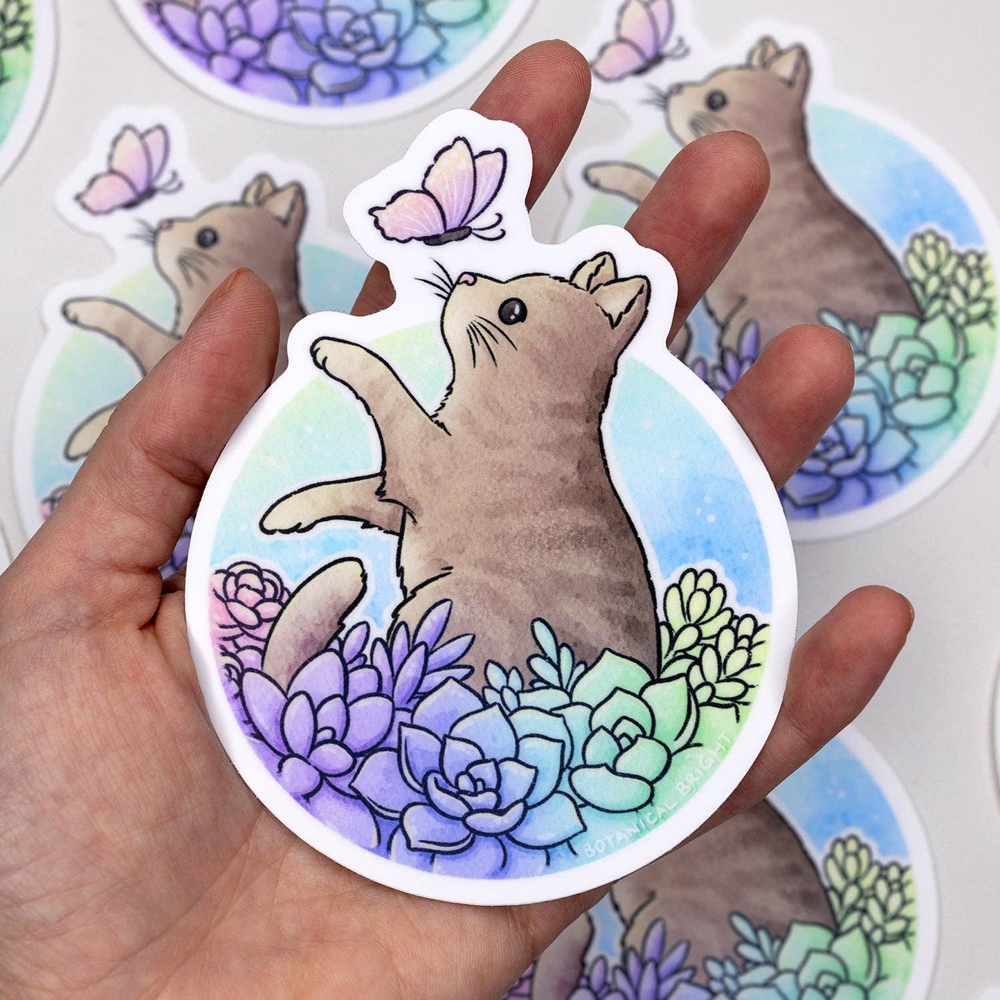 Succulent Garden Cat Waterproof Vinyl Sticker