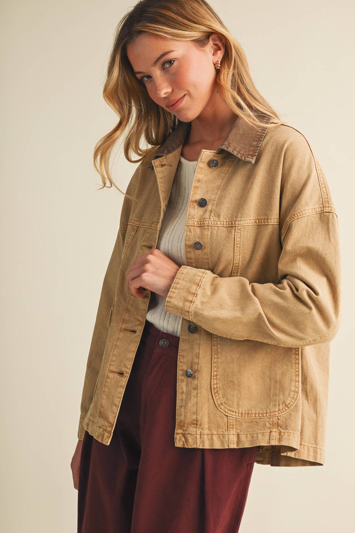 Washed Denim Contrast Collar Jacket