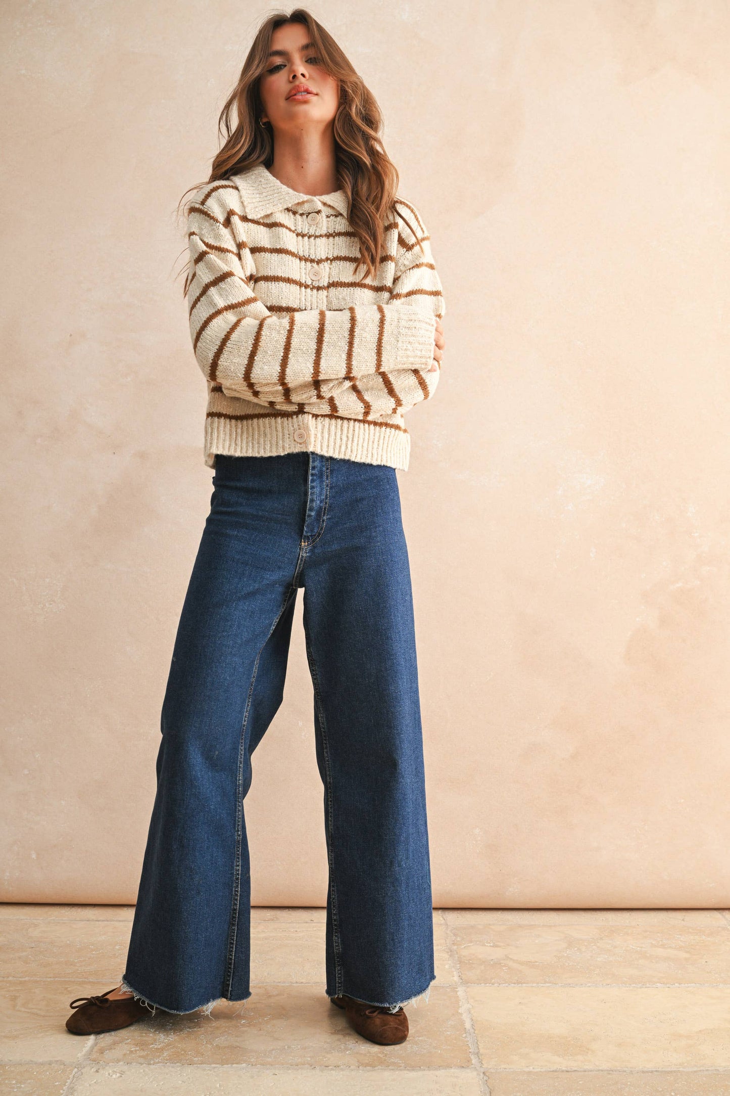 Button Down Striped Knitted Cardigan