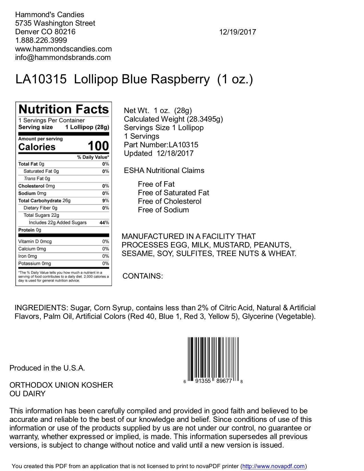 Handmade Lollipop - Blue Raspberry - 1 oz