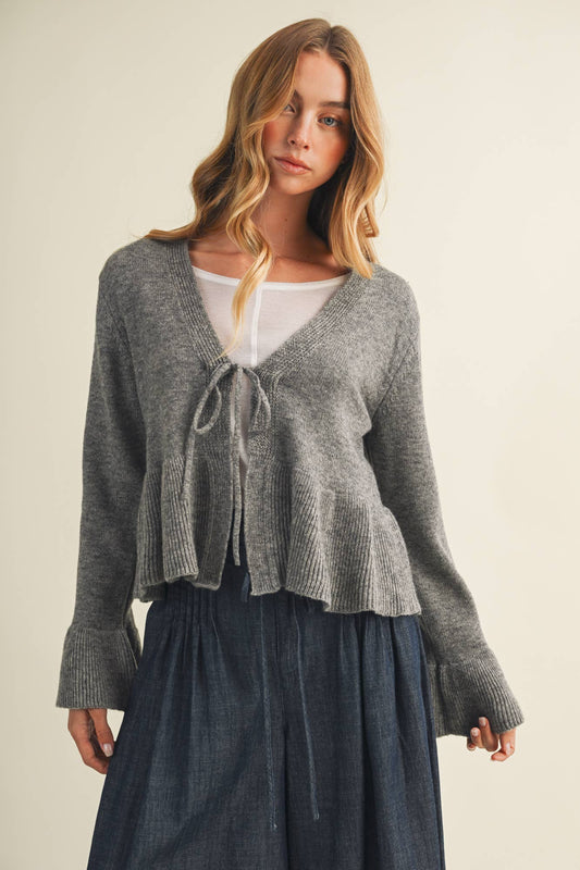 Tie-Front Peplum Bell Sleeve TOP