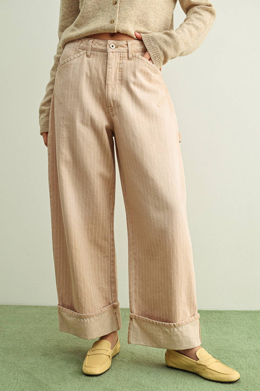 Striped Cuffed Hem Pants