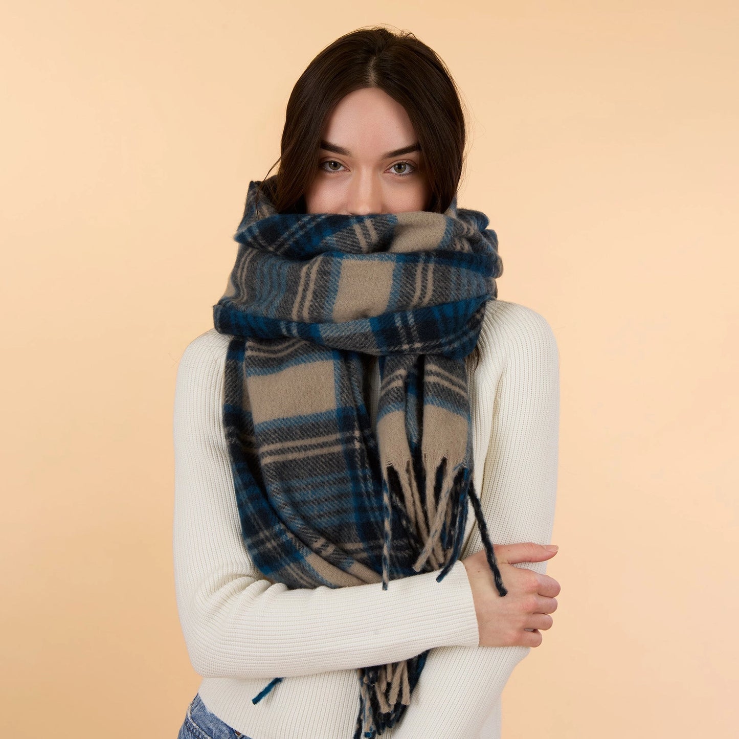 Autumn BLUE/Brown  Plaid Scarf