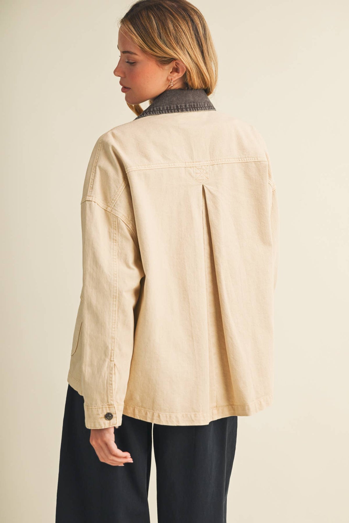 Washed Denim Contrast Collar Jacket