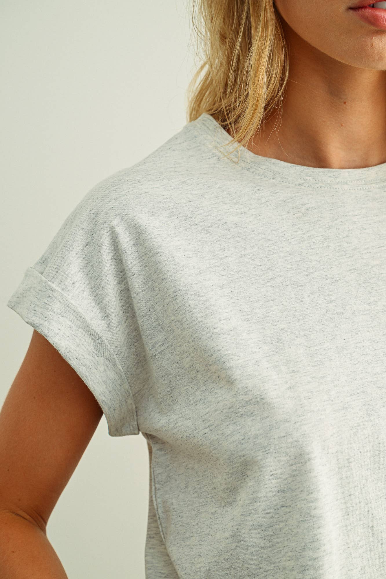 Round Neck Cuffed Sleeve Top
