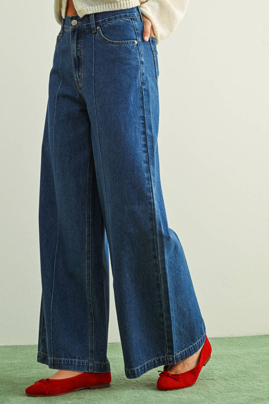 Wide Leg Front Detail Denim
