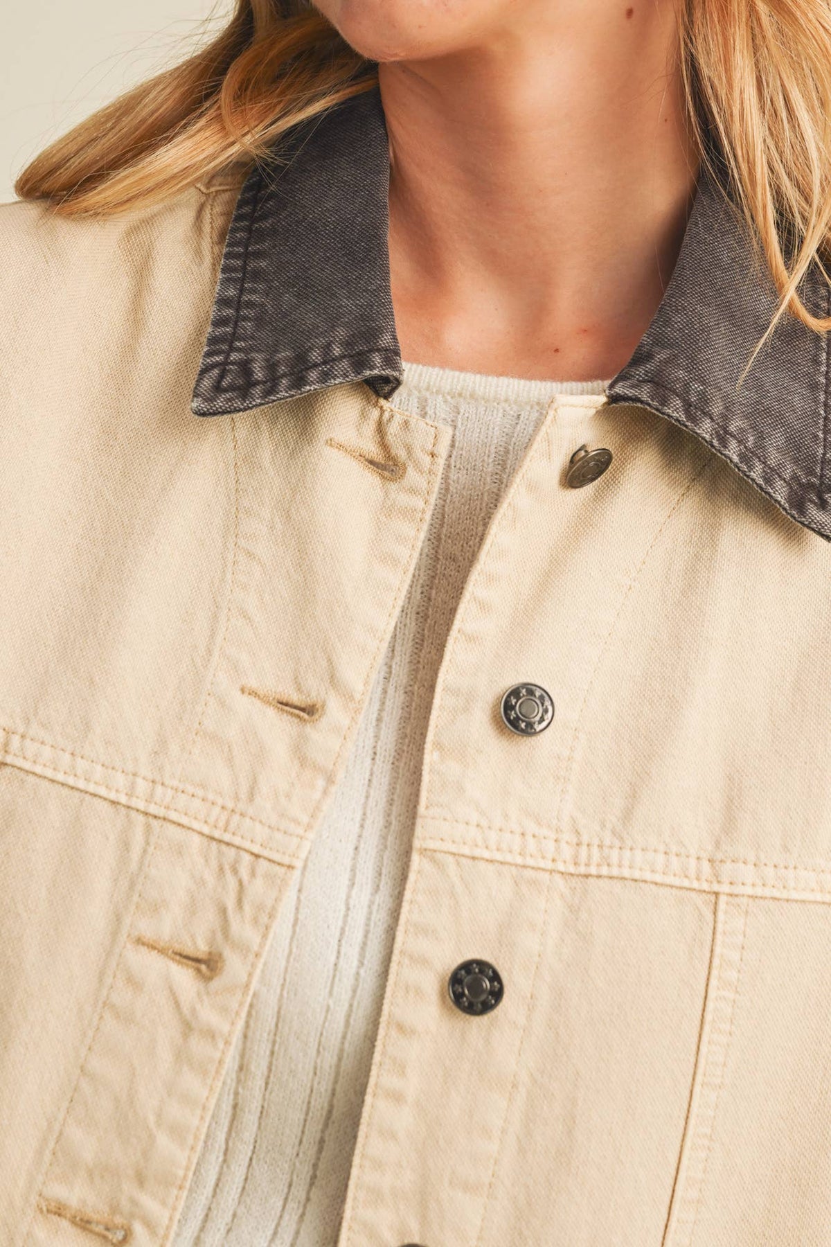 Washed Denim Contrast Collar Jacket