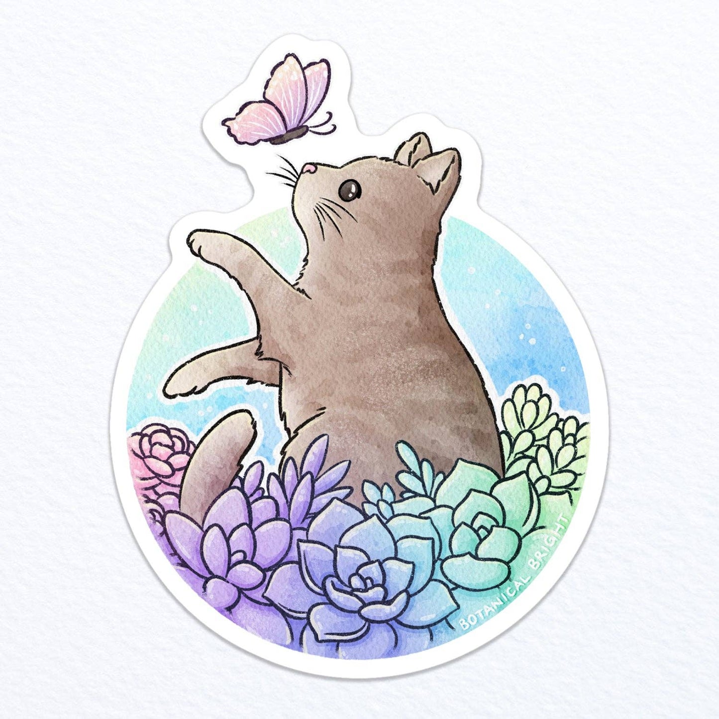 Succulent Garden Cat Waterproof Vinyl Sticker