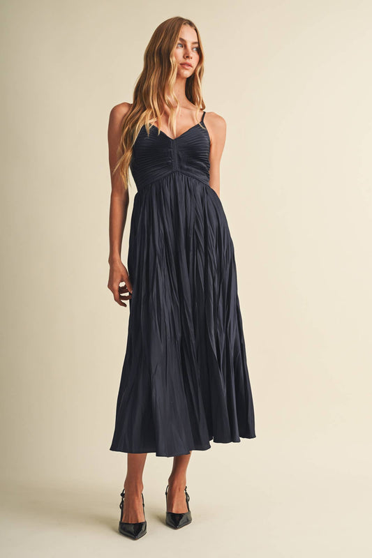 Smocked A-Line Poplin Midi Dress