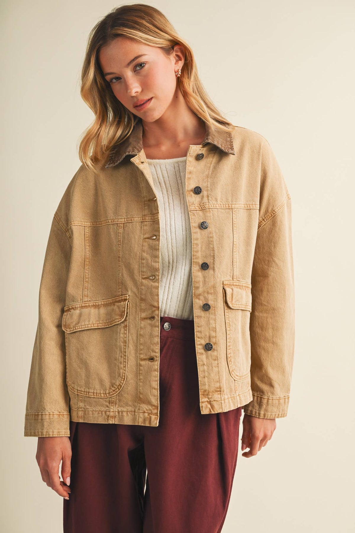 Washed Denim Contrast Collar Jacket
