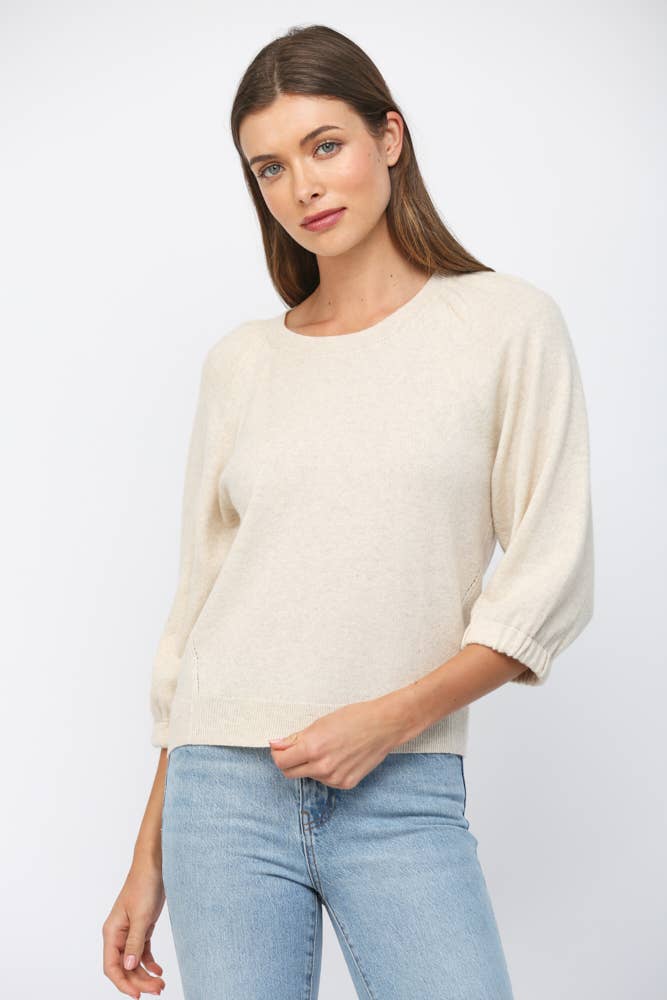 CASHMERE BLEND RIBBED CUFF RAGLAN SLV SWEATER FW15906