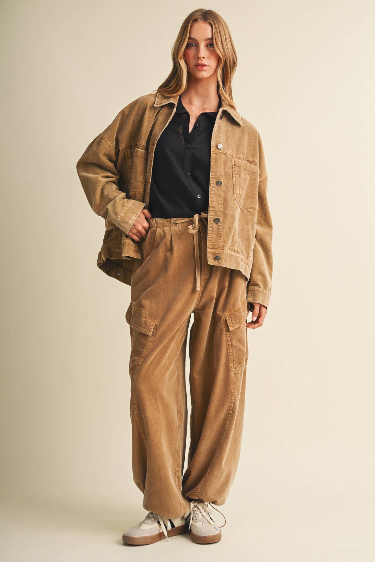 Wide-Wale Corduroy Voluminous Cargo Trousers