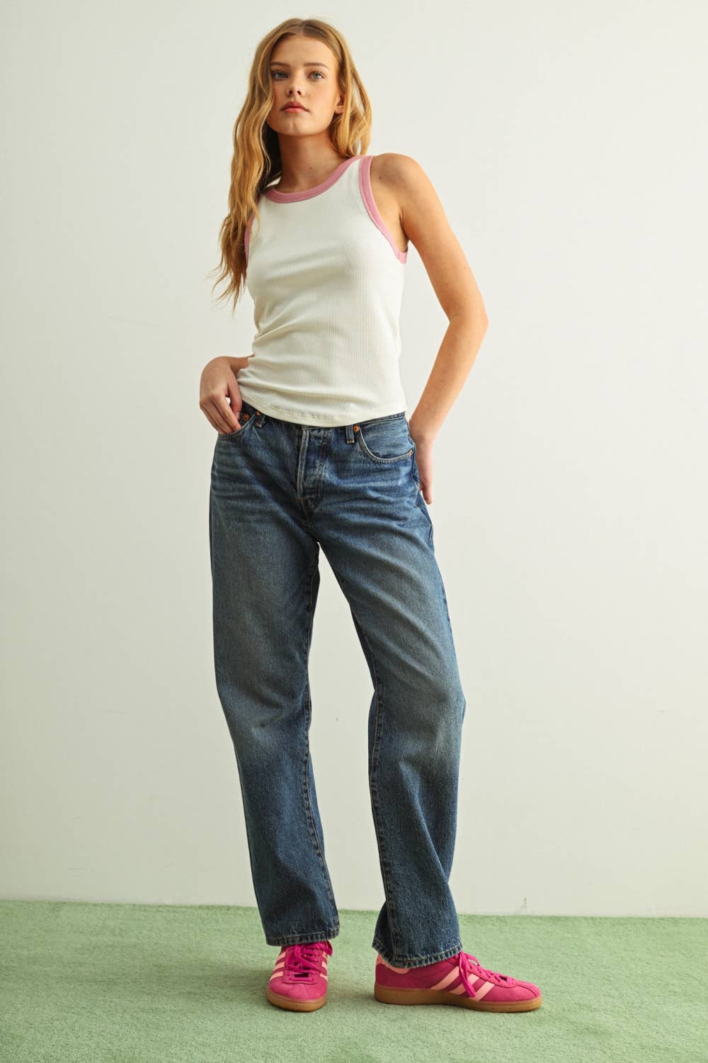 ET6396   COLOR CONTRASTED TANK TOP: TAN / M
