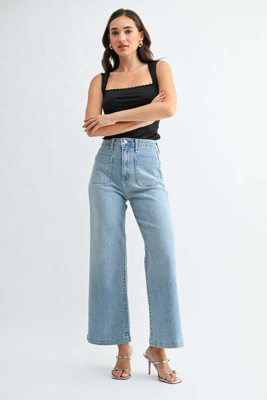 Patch-Pocket Wide Leg Denim