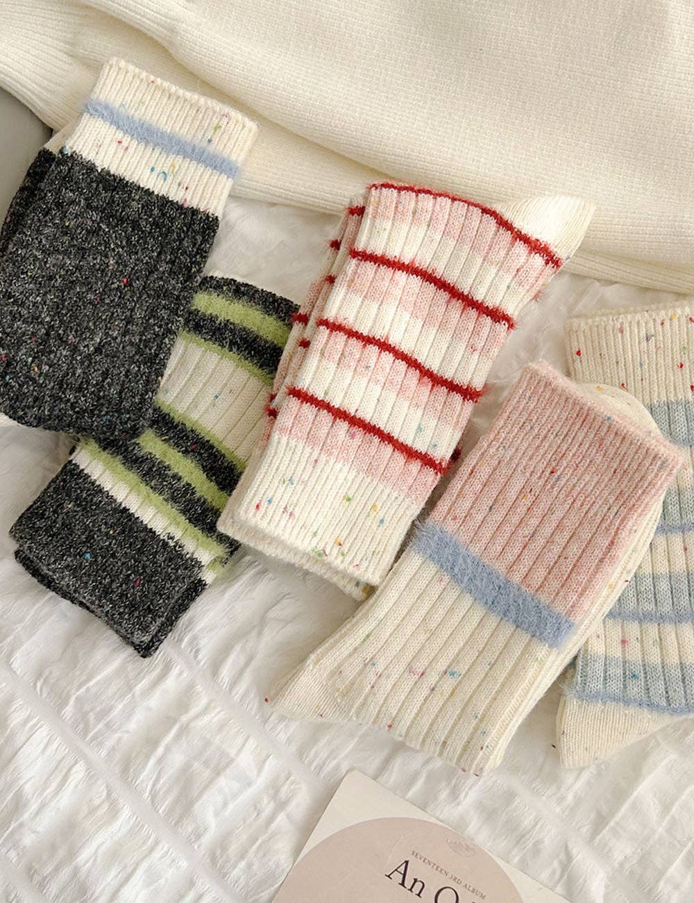 Striped Wool Blend Crew Socks