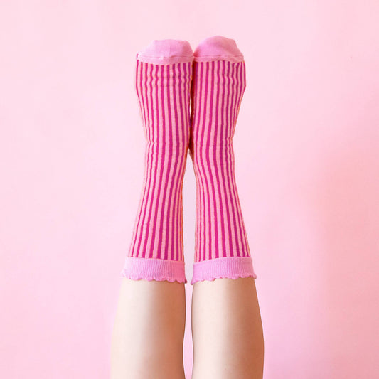 Pink Stripe Crew Socks