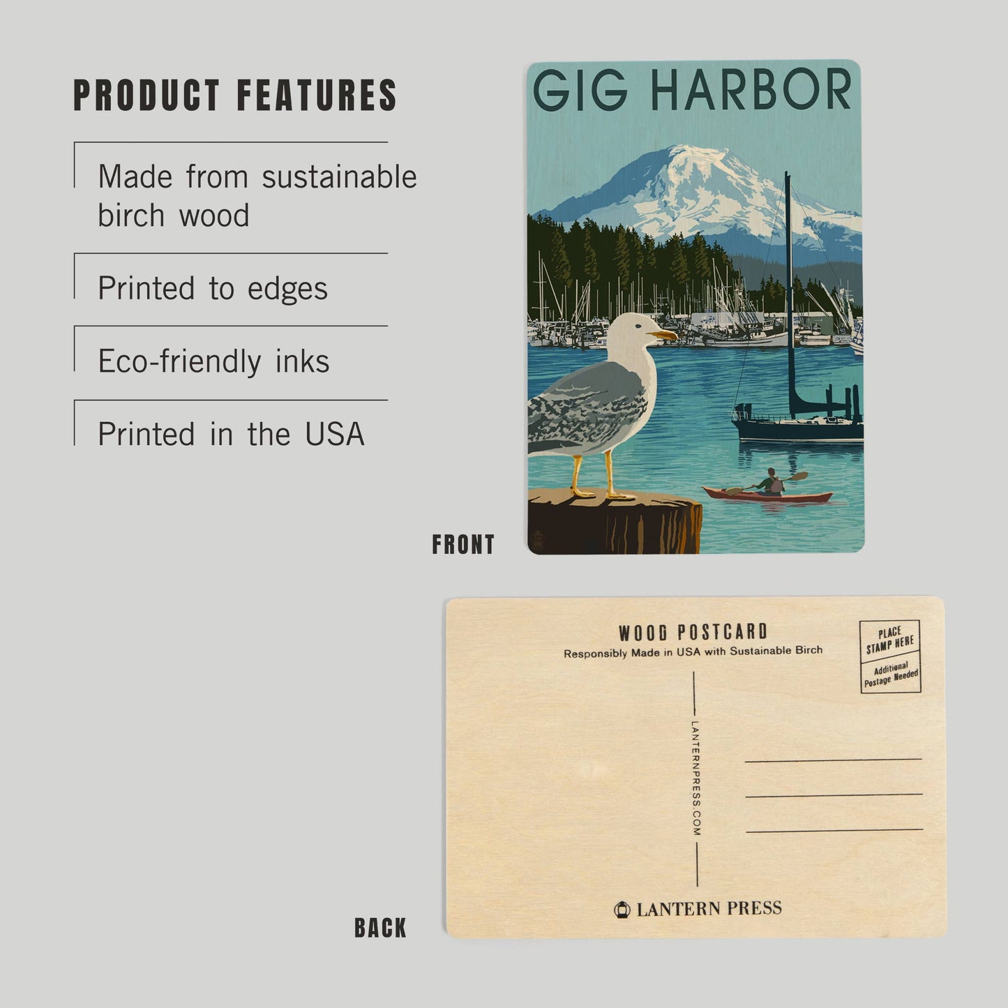 WOOD POSTCARD Gig Harbor, Washington, Day Scene