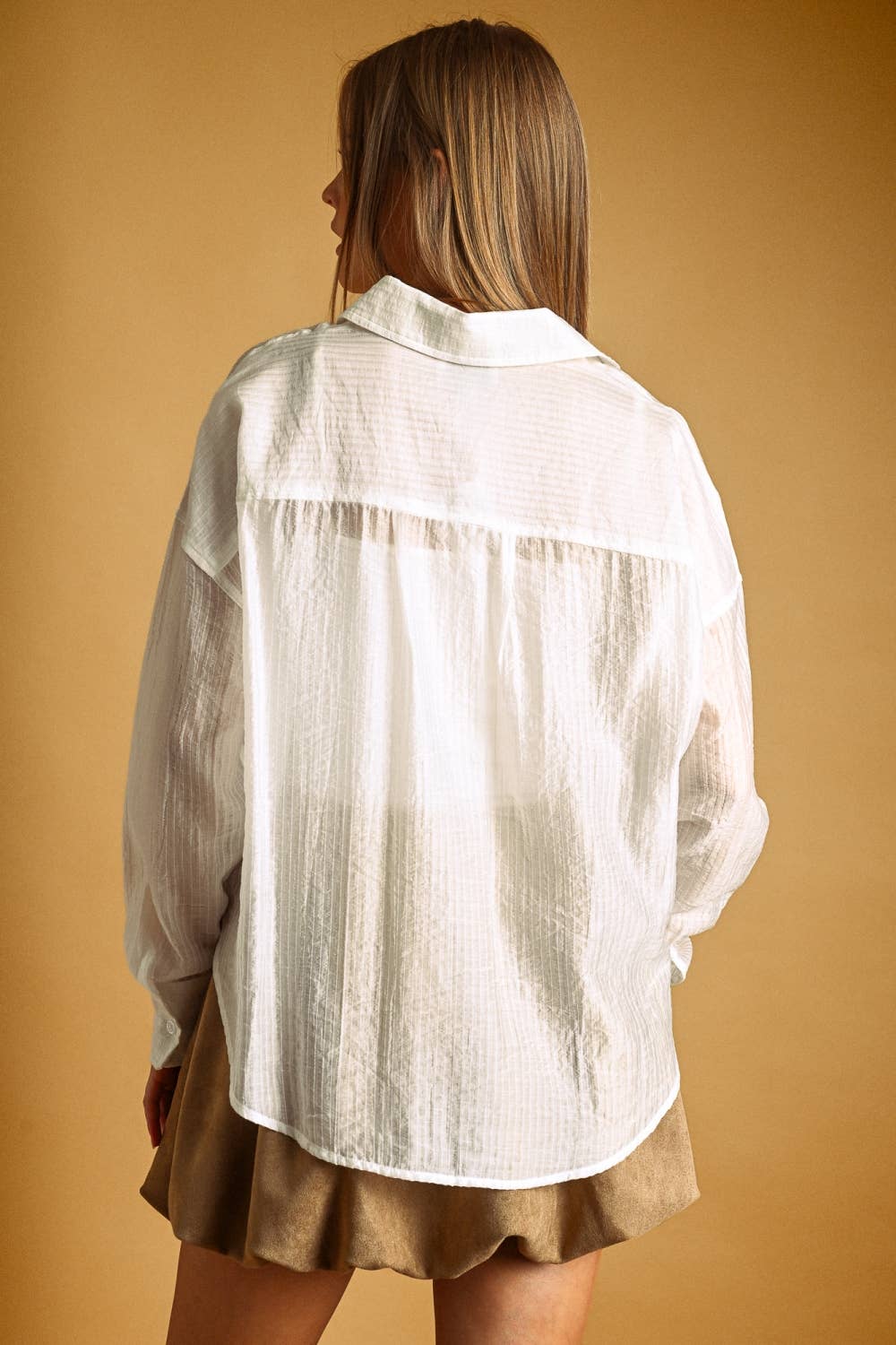 PIN STRIPED SHEER BUTTON FRONT SHIRT