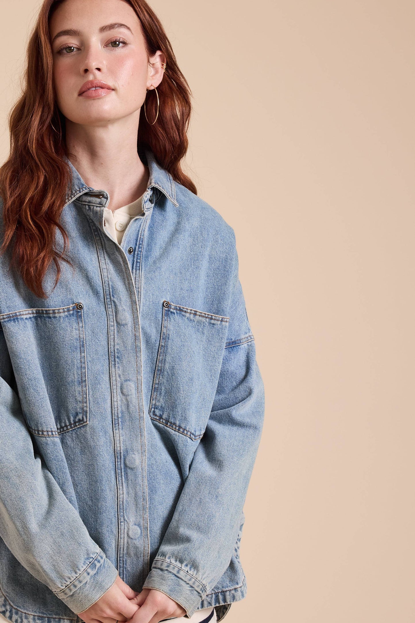 WASHED SNAP BUTTON DENIM SHACKET