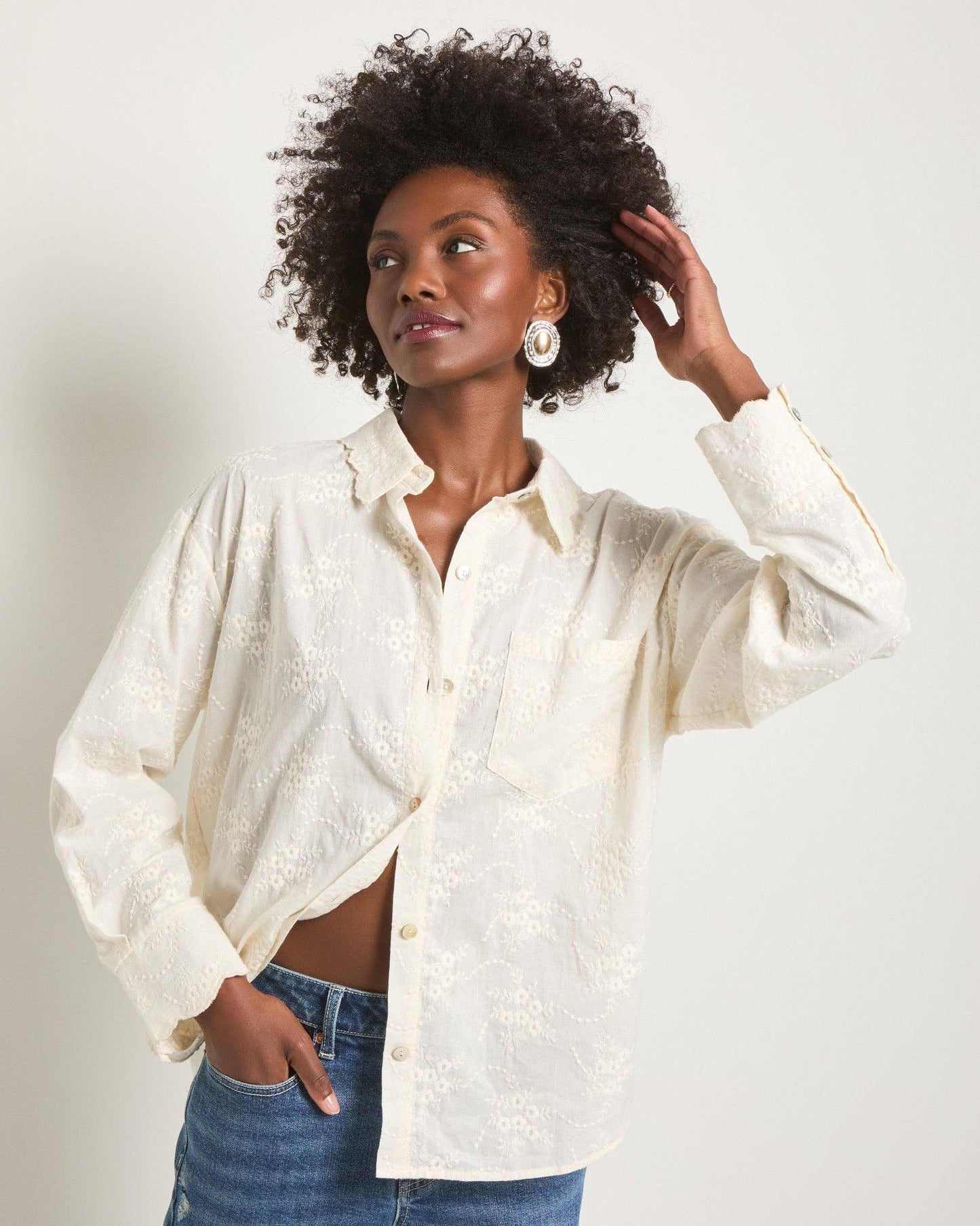 Eyelet Button-Up Shirt