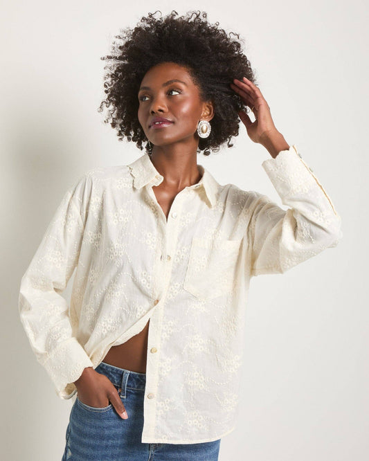 Eyelet Button-Up Shirt