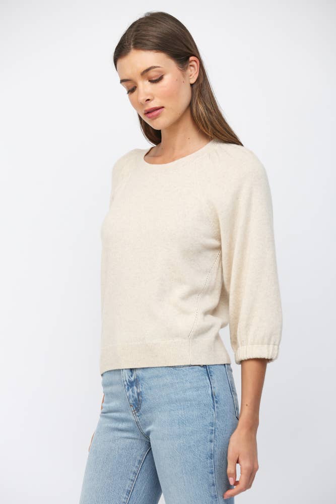 CASHMERE BLEND RIBBED CUFF RAGLAN SLV SWEATER FW15906