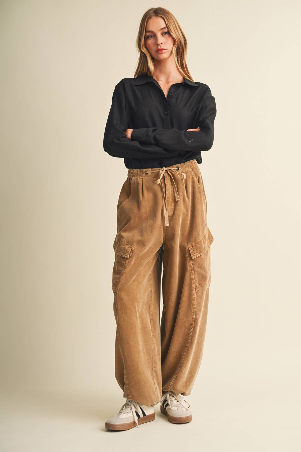 Wide-Wale Corduroy Voluminous Cargo Trousers