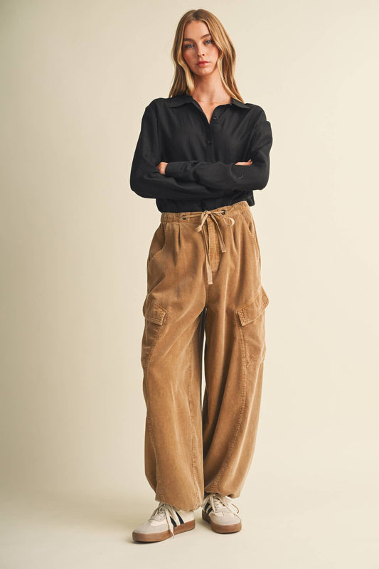 Wide-Wale Corduroy Voluminous Cargo Trousers