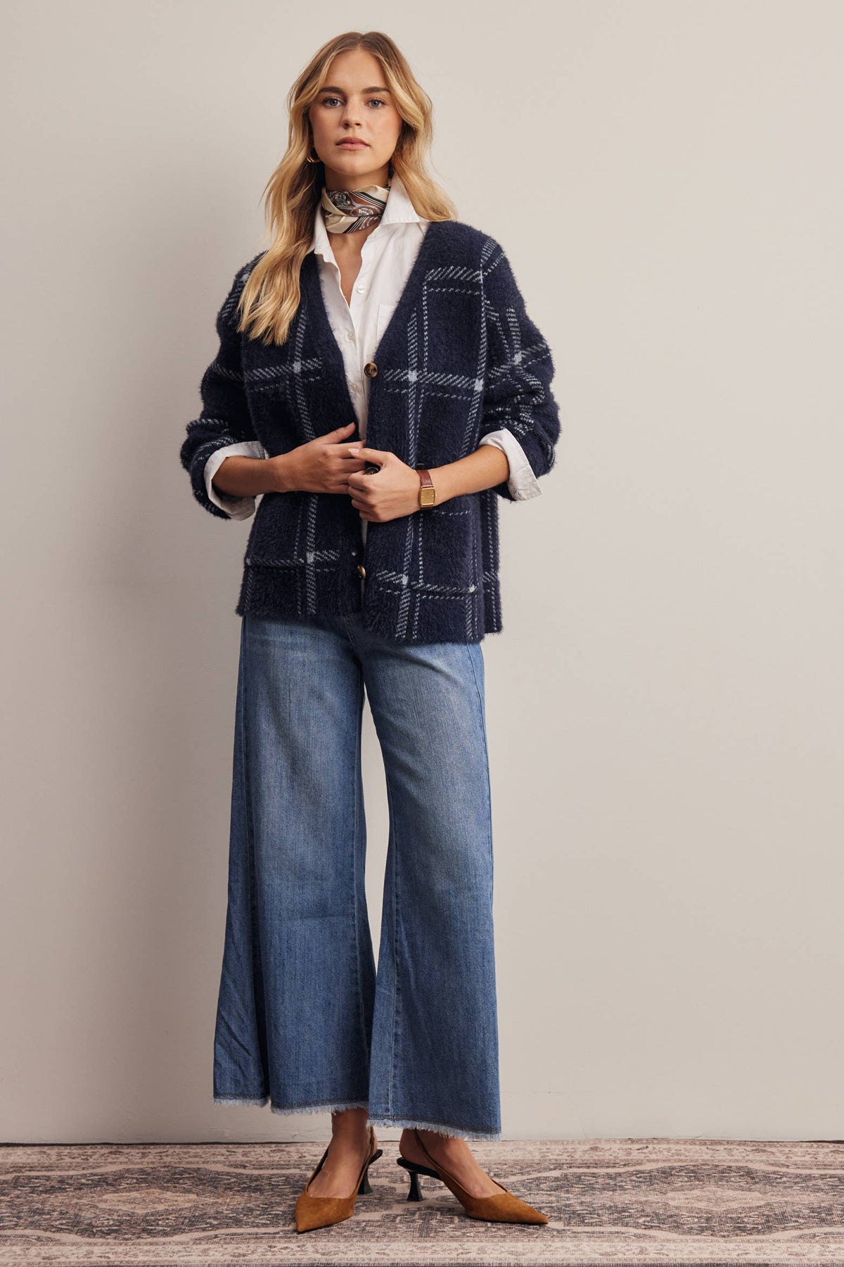 Plaid Soft Knit Cardigan
