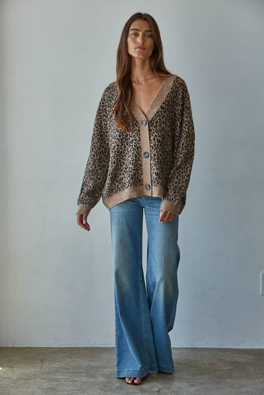 Animal Print Boyfriend Cardigan - Small