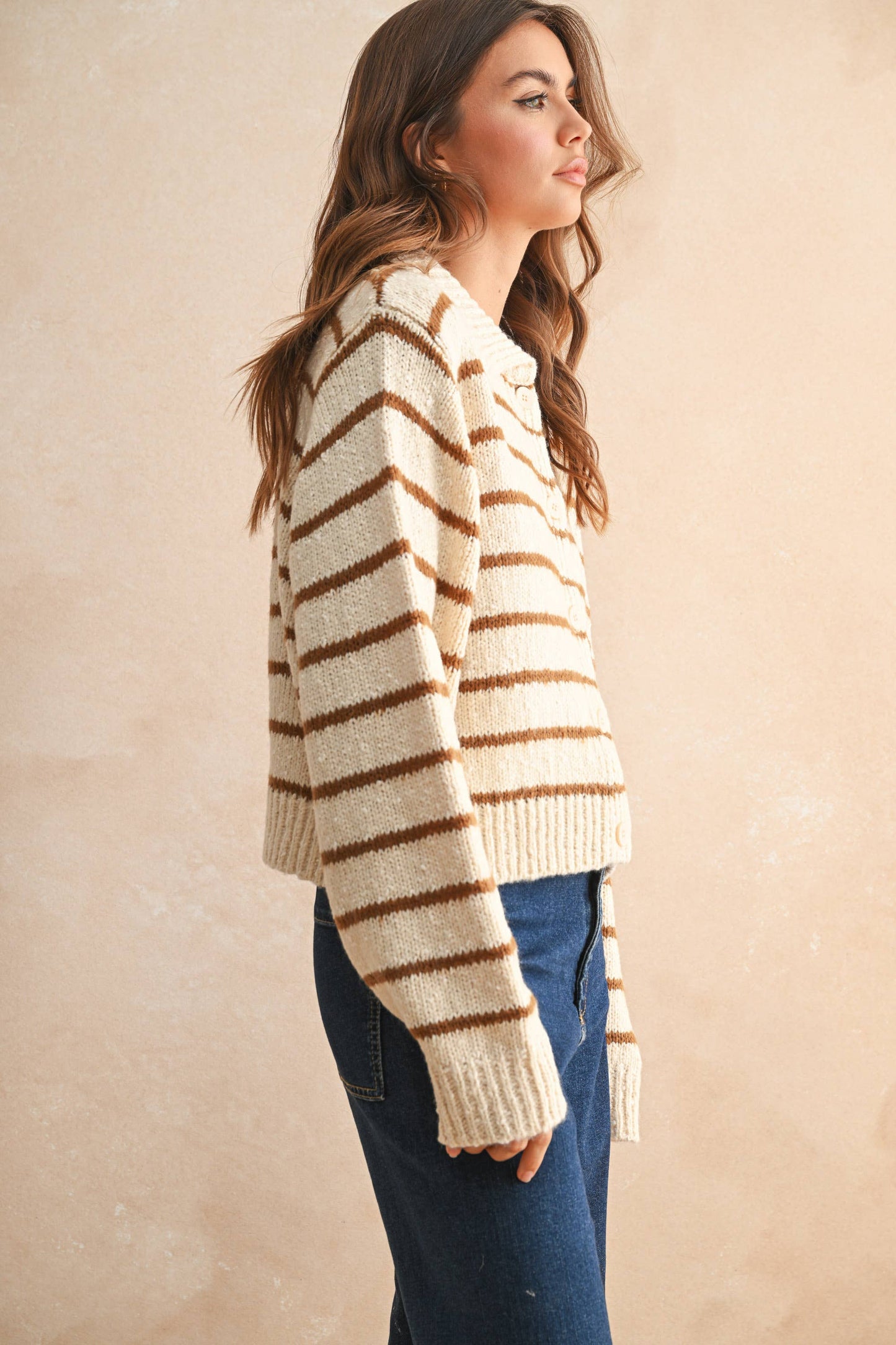 Button Down Striped Knitted Cardigan