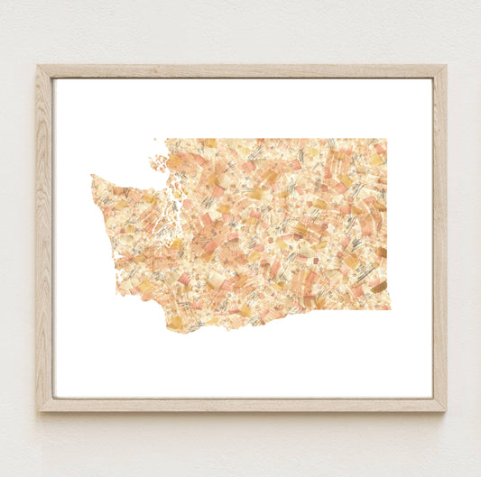 Washington Painted State Map - 8"x10" ART PRINT
