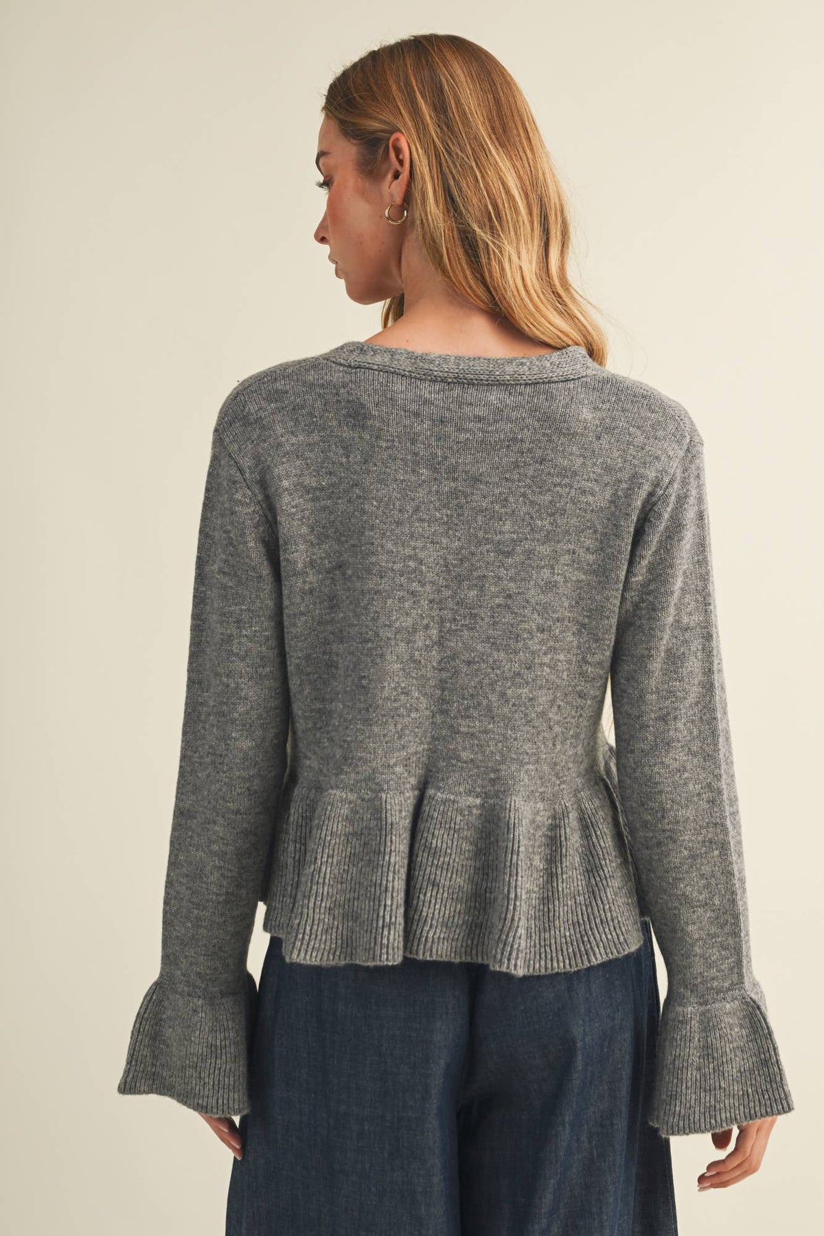 Tie-Front Peplum Bell Sleeve TOP